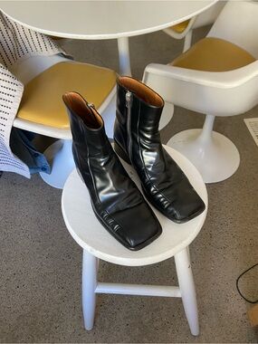 Marni Black Leather Square-Toe Zip Ankle Boots